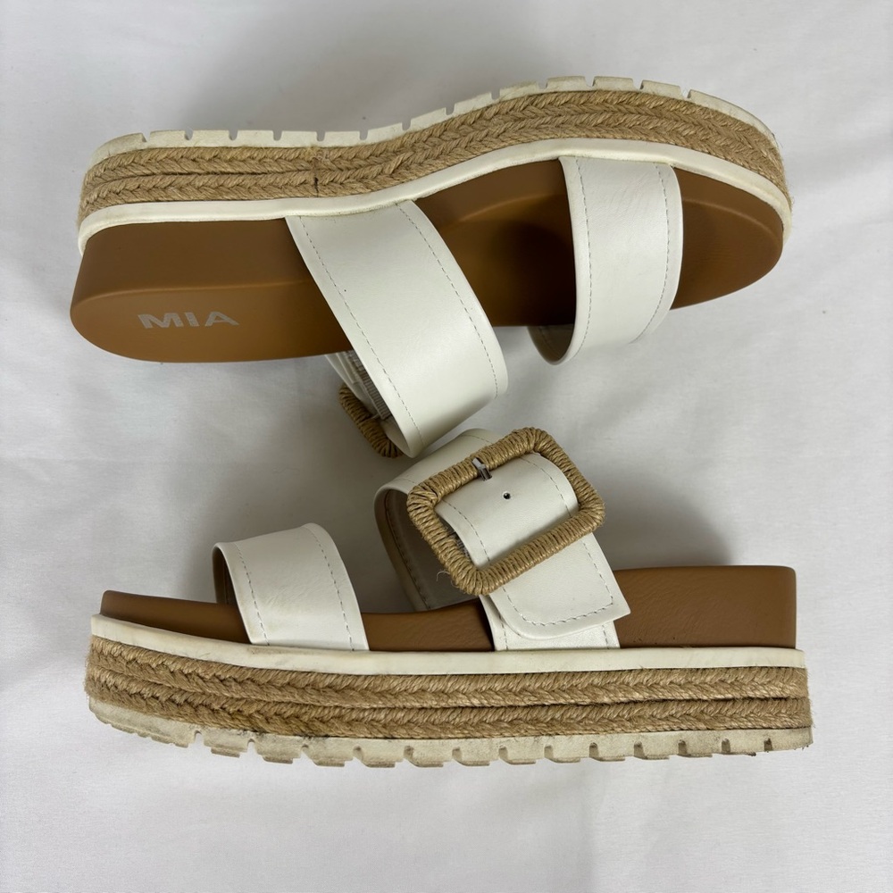 MIA Platform Espadrille Sandals Buckle Casual Slip On Slides White Size 7 - Picture 10 of 15